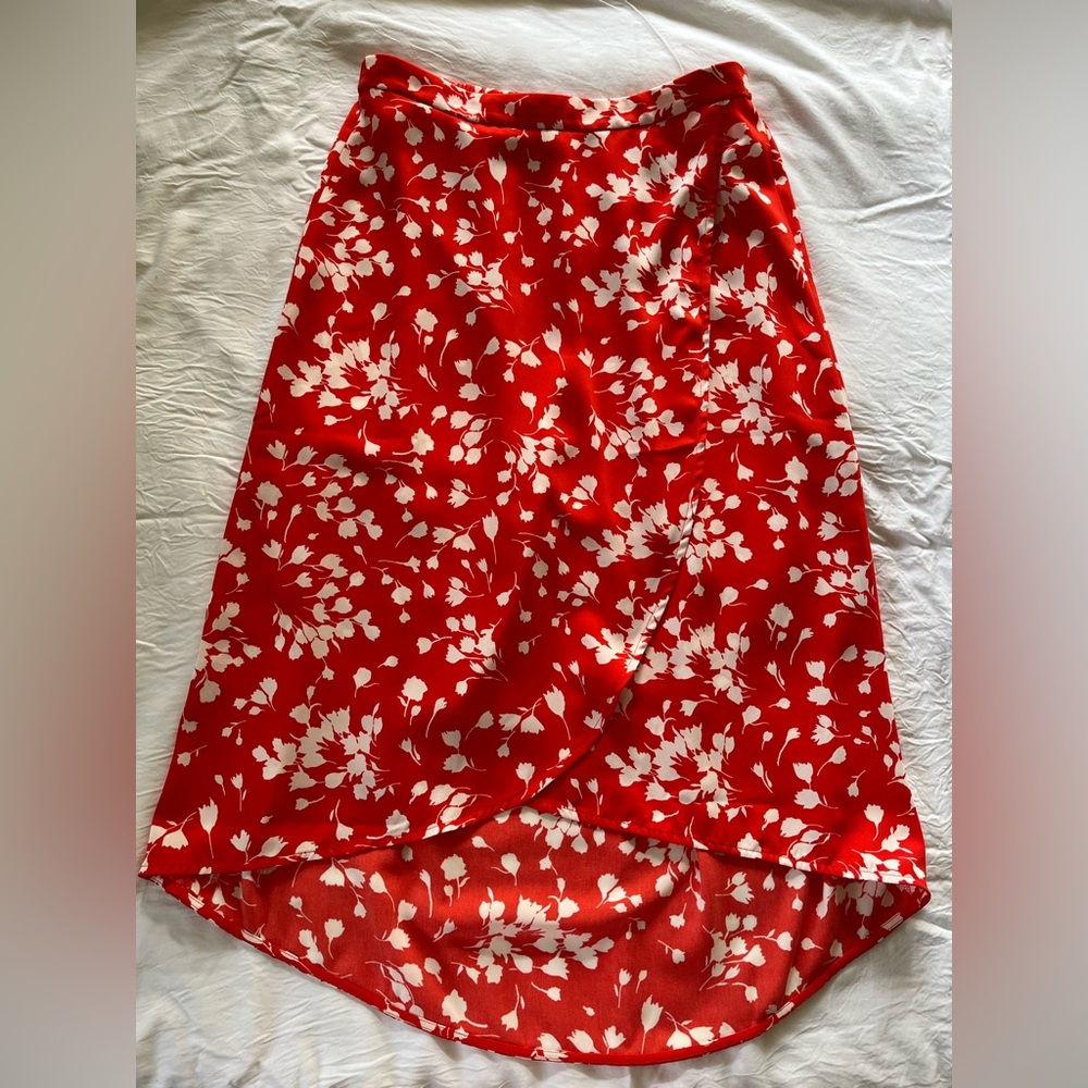 J. Crew Red Floral A-Line Skirt
